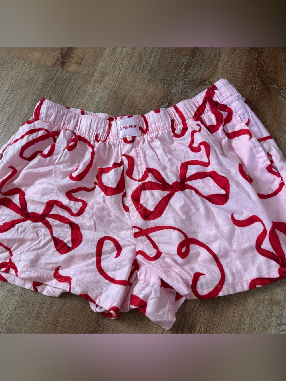 Joyspun Pink & Red Bow-Print Women's Elastic Waist Shorts